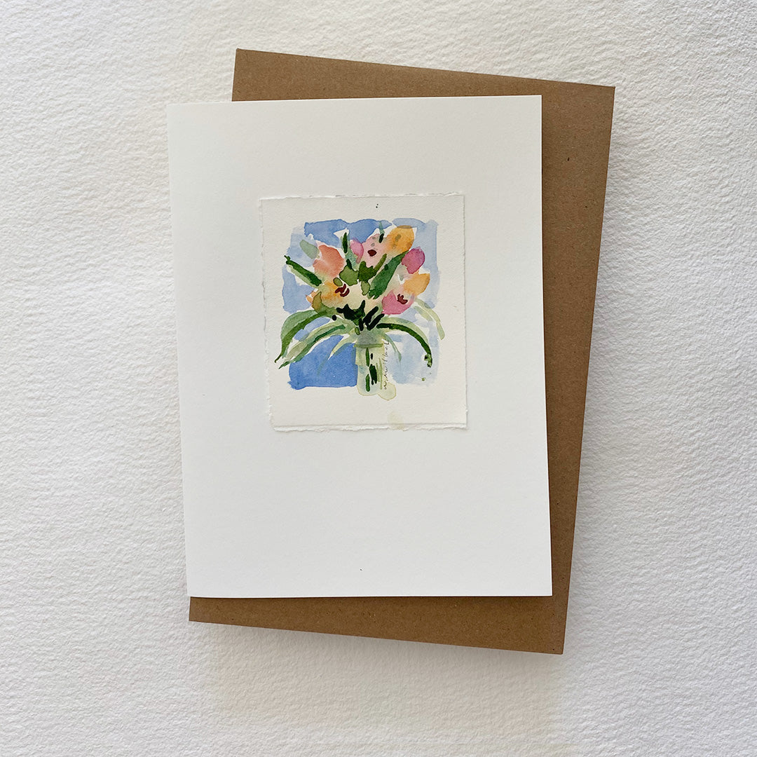 Original Watercolour Spring Tulips 2 Card