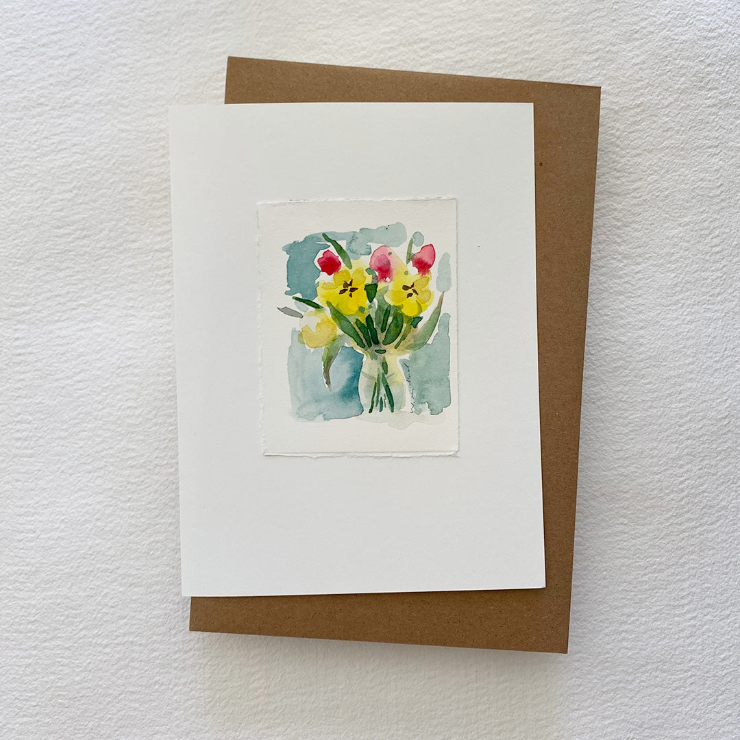 Original Watercolour Spring Tulips 4 Card