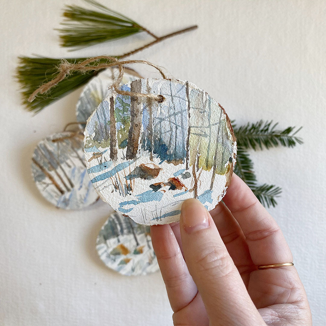 Hand painted Watercolour Wood slice Ornaments - Frontenac