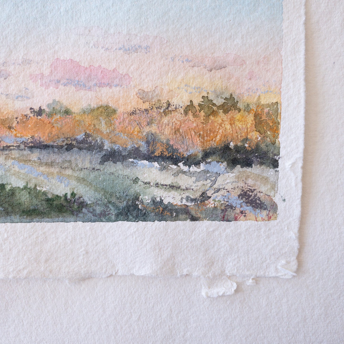 Sunset at Bedford road mixed media 5 x 4.5”