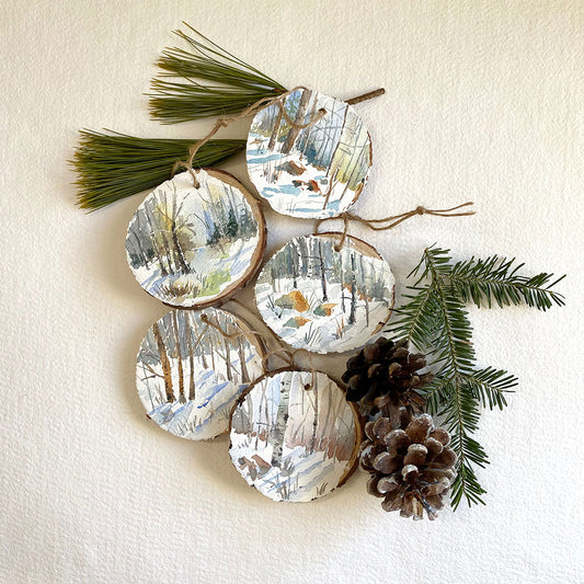 Hand painted Watercolour Wood slice Ornaments - Frontenac