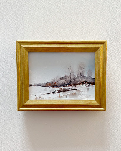 Winter Field  3" x 2" Framed Original Watercolour